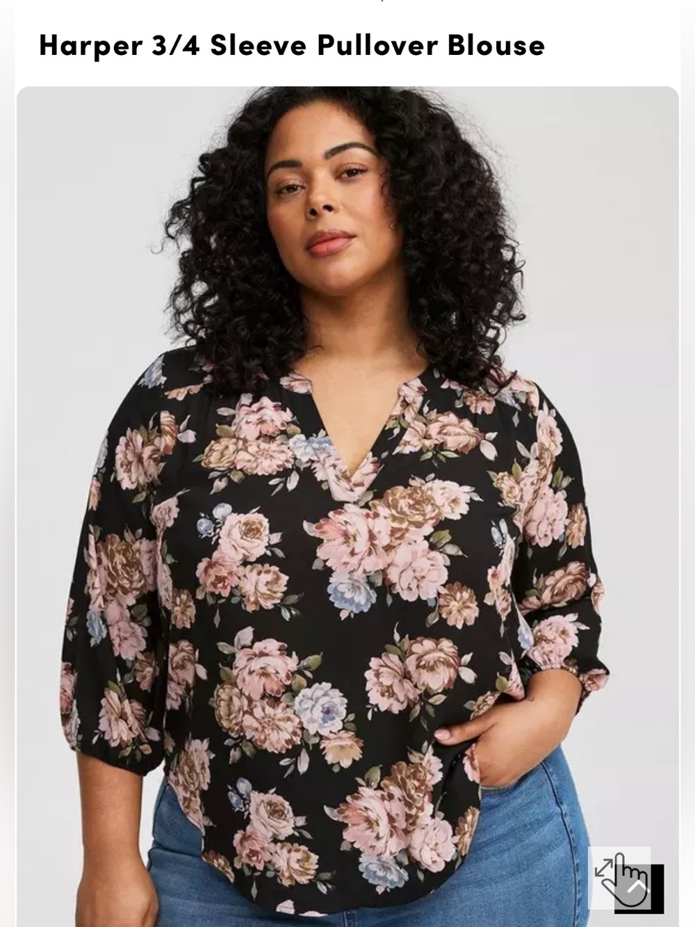 EUC Torrid Size 1 Harper 3/4 Sleeve Pullover Blouse - Black Floral